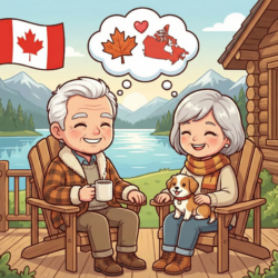 Voyage au Canada, retraite et famille, avec deux personnes âgées profitant d’un moment paisible au b.