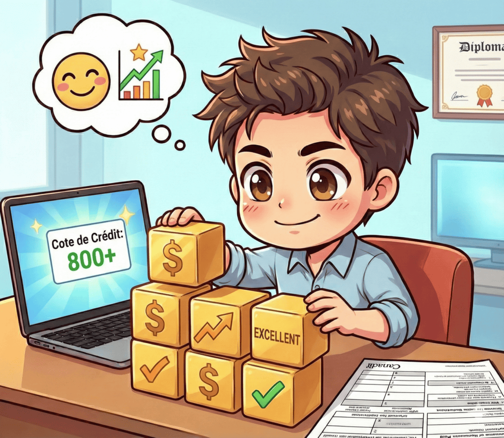 Jeune homme avec blocs financiers et crédit élevé.