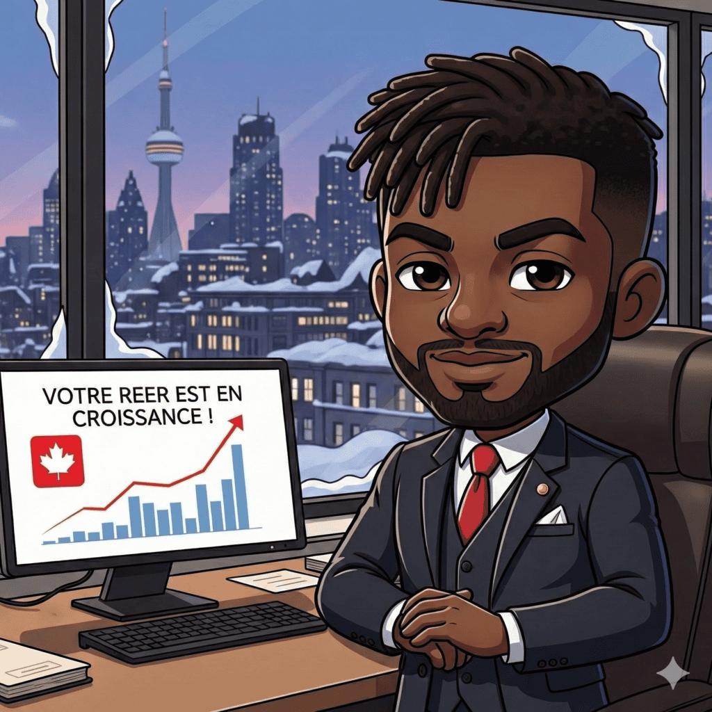 Illustration d'un homme d'affaires devant un graphique de croissance REER au Canada.