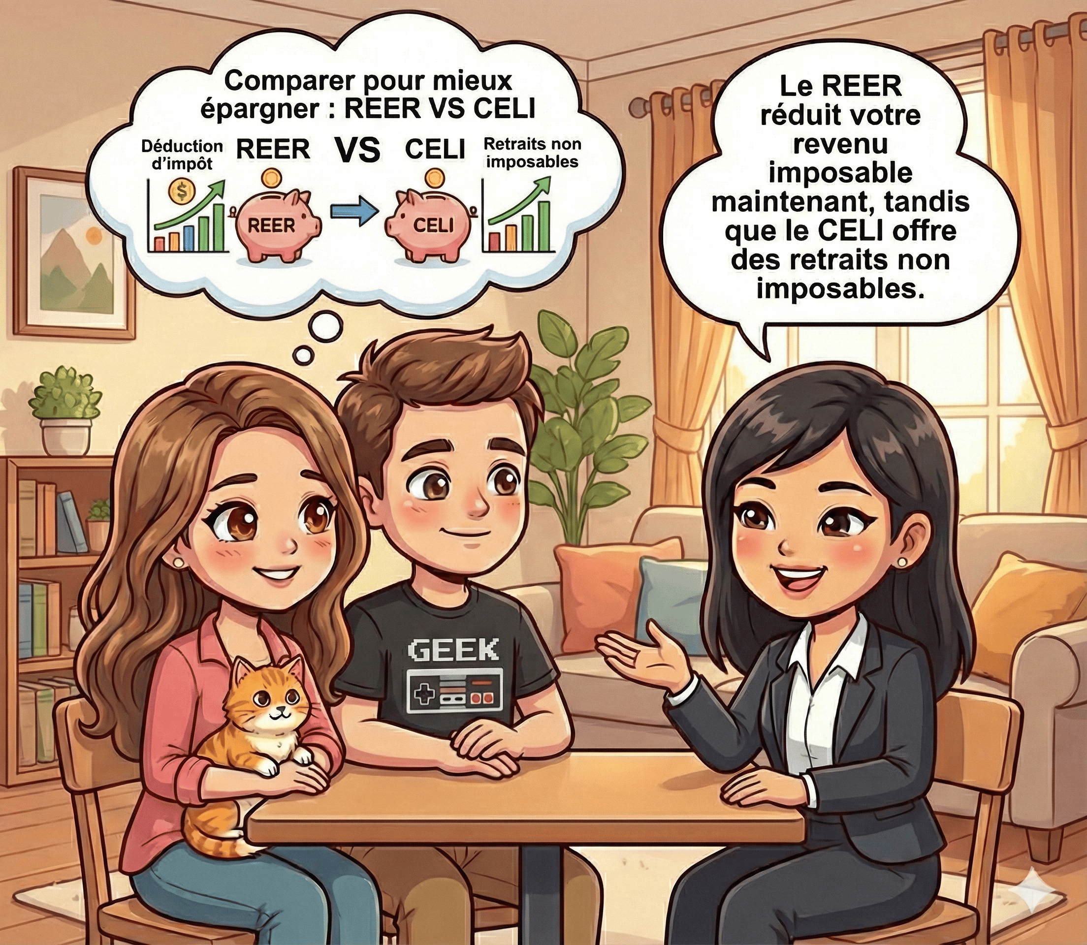 Illustration comparant REER et CELI pour l'épargne au Canada en 2026.